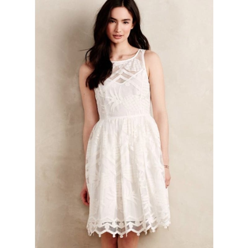 Anthropologie Women's Maeve Pina White Ivory Lace‎ Pineapple Fit & Flare Dress